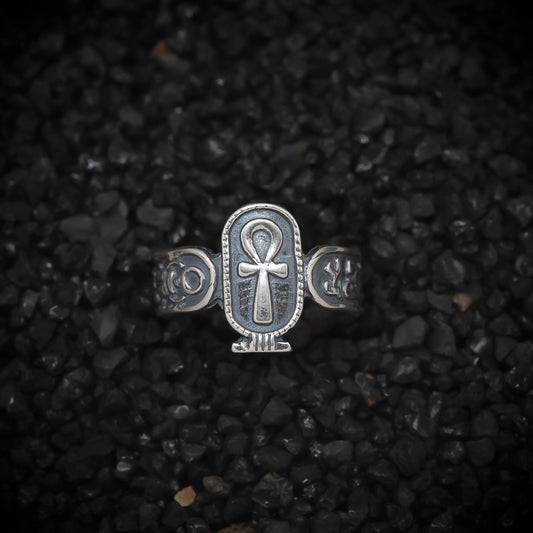 Ankh Key of Eternal Life Band Ring Hieroglyphics Ancient Egyptian