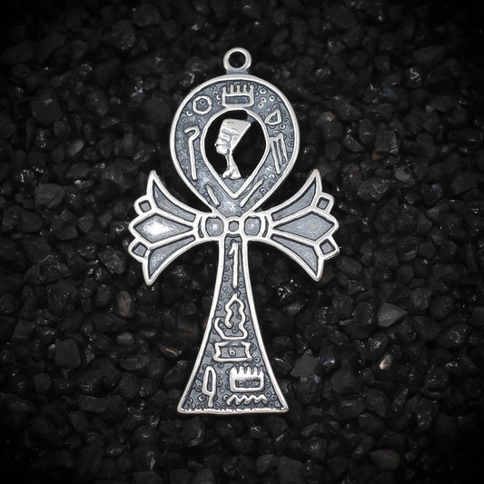 Ankh Key of Eternal Life with Nefertiti Queen Hieroglyphics Ancient Egyptian Charm