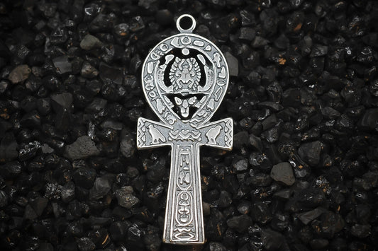 Ankh Key of Eternal Life with Scarab Beetle Hieroglyphics Ancient Egyptian Charm