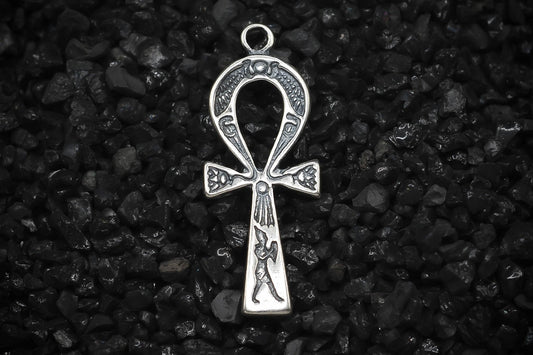 Ankh Key of Eternal Life with Lotus Hieroglyphics Ancient Egyptian Charm