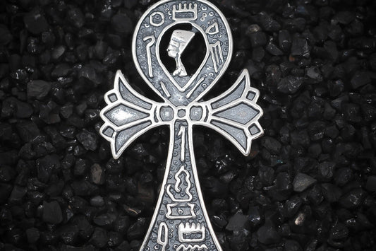Ankh Key of Eternal Life with Nefertiti Queen Hieroglyphics Ancient Egyptian Charm