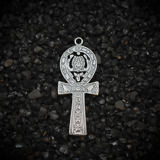 Ankh Key of Eternal Life with Scarab Beetle Hieroglyphics Ancient Egyptian Charm